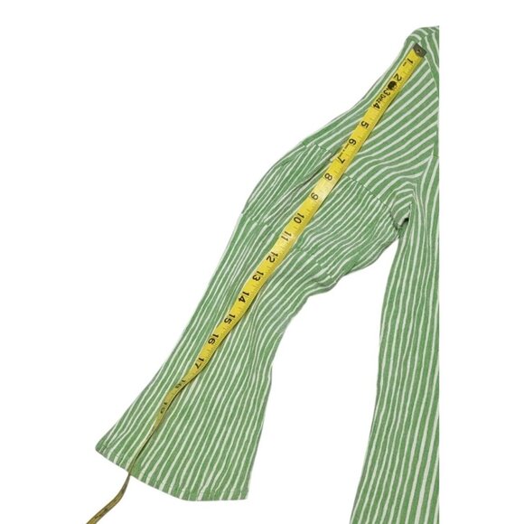 Michael Michael Kors Green & White Striped Long-Sleeve Blouse XL Cotton Blend Wo - Picture 7 of 10
